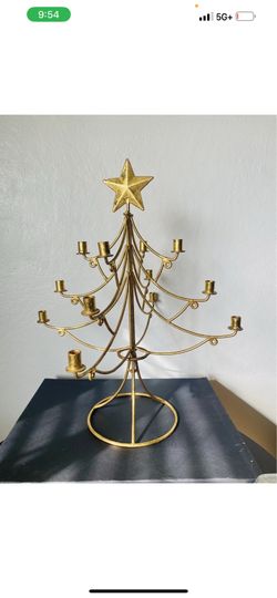 Gold And Metal Christmas Tree Candelabra With Star Topper 20 Inch Candle Holder