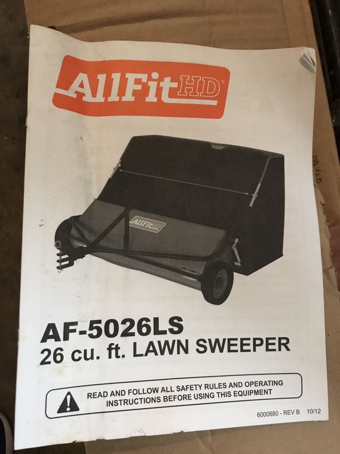 All fit hd 50in. 26 cu. ft. Lawn sweeper (brand new!!!! Open box!!!)