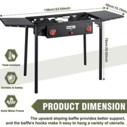 ✌️ Bestfire 2 burner Camping Stove with Auto Ignition Button,Side Shelves & Regulator150,000 BTU Gas Stove Propane Burner With Removable Legs 