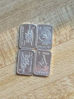 Set Of 4x [1g] All Seeing Eye Bar, ingot, .999 Fine Silver Unique Silver Bars