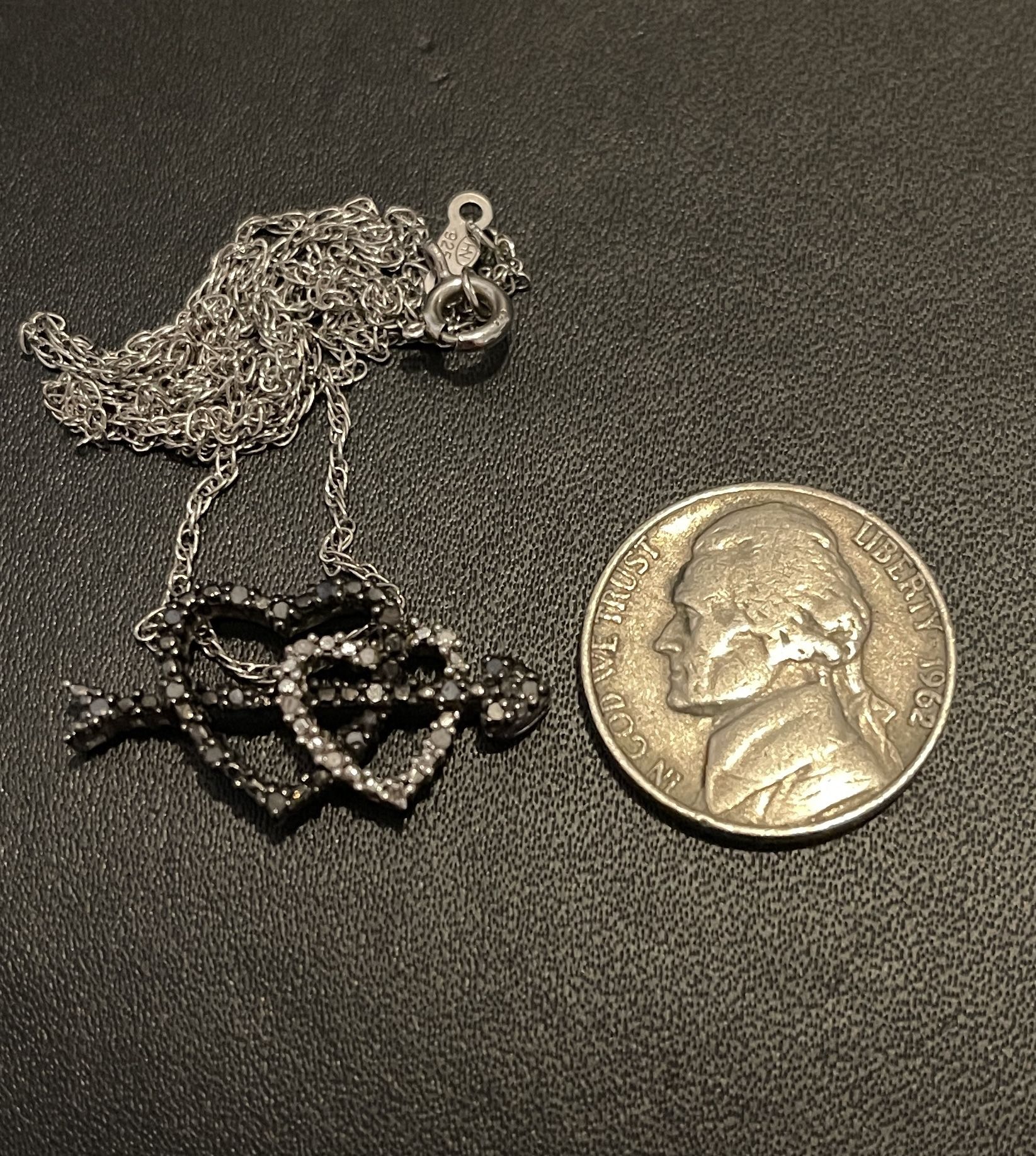 Zales Jewelers / Jewelry Sterling Silver 925 Double Heart pendant charm with real black diamonds necklace