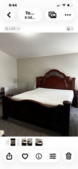 CA  King Wood Bed with Memory Foam  Mattress
