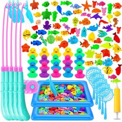 Fidget 106 Pcs Magnetic Fishing Toys Game Set for Kids 3-6, Includes Fishing