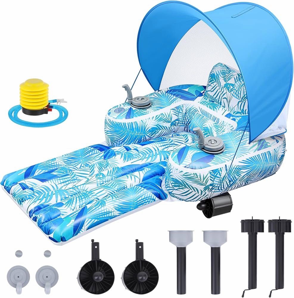 Motorized Pool Float for Adults, Inflatable Motorized Pool Lounger with 2 Dual Motors Cup Holder Electric Floaty Water Theme Toy for Swimming Lake