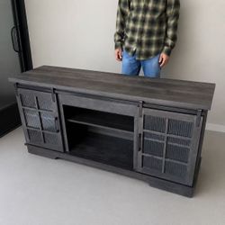 New In Box 59x16x27.5 Inch Tall TV Television Entertainment Center Stand Cabinet With Adjustable Shelf Sliding Glass Doors