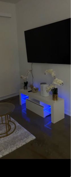 White TV Stand with LED Lights