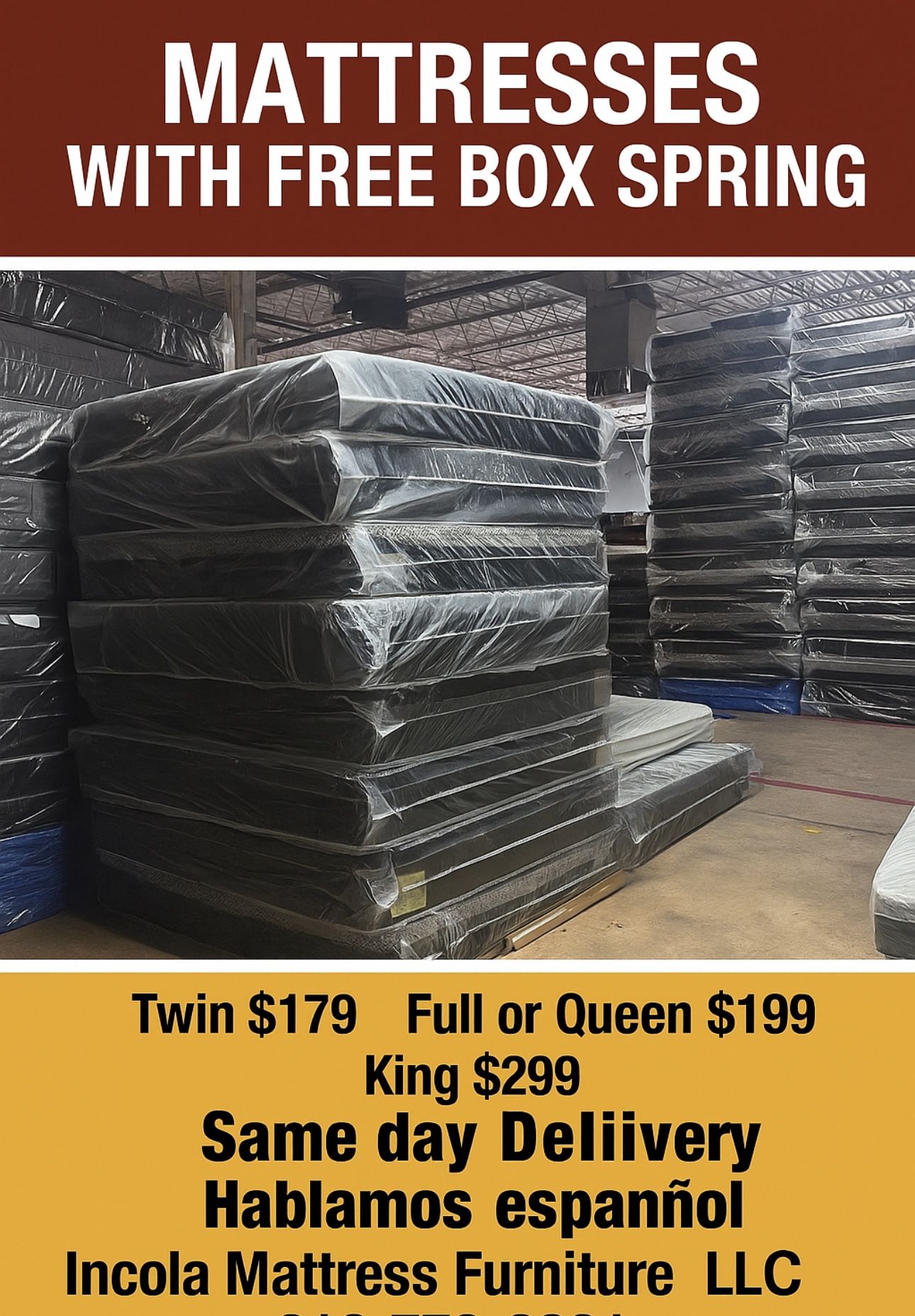Queen Mattress With Free Box Spring - Same Day Delivery