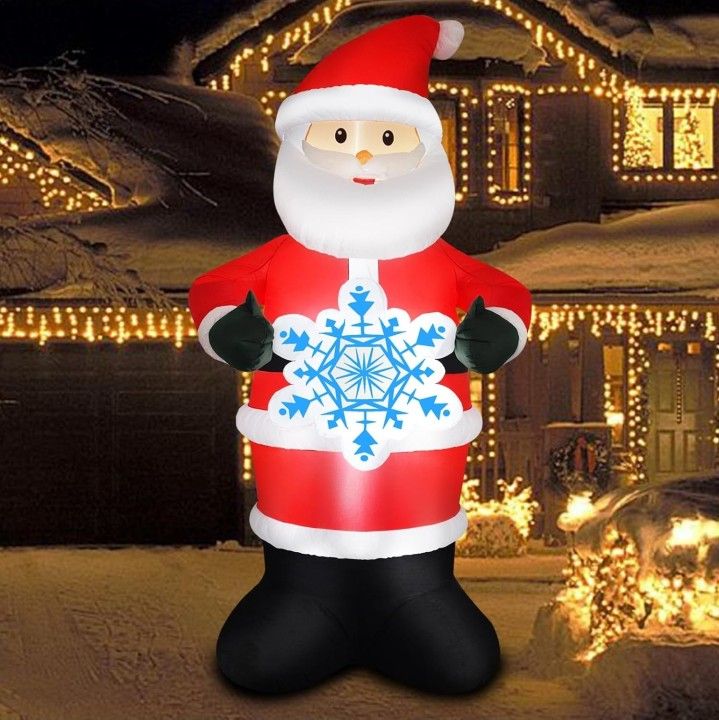 7FT Christmas Inflatable Outdoor Decoration Blow Up Santa Claus Hold Snowflake Yard Decor Built-in LED Lighted