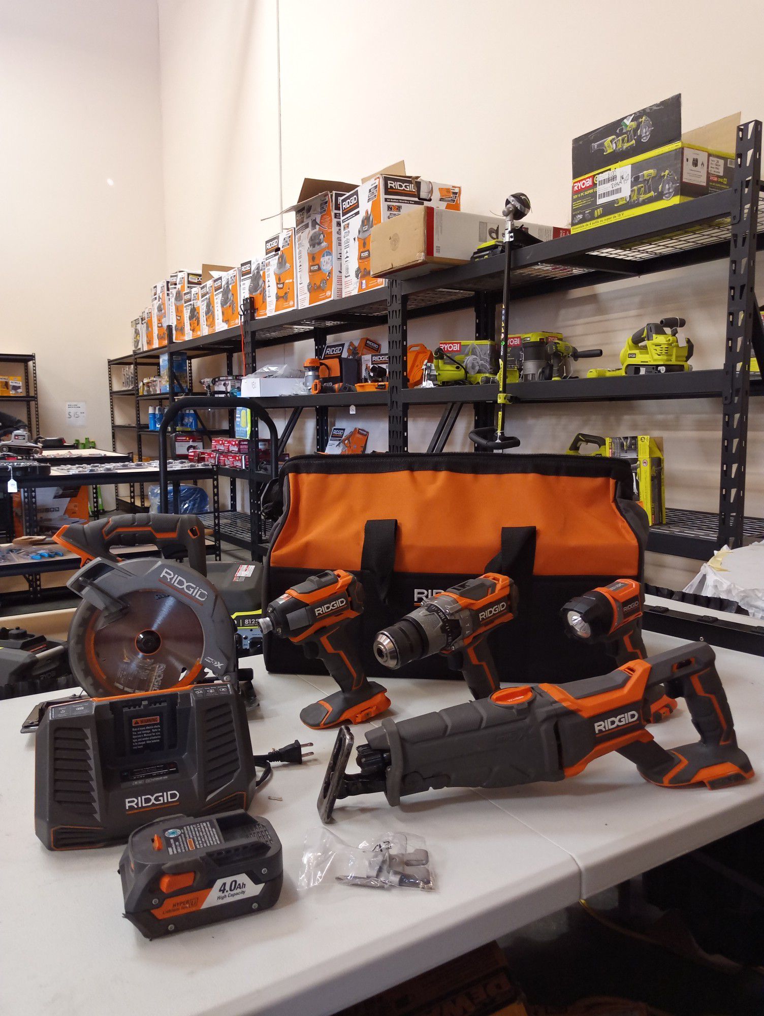 USED IN GREAT CONDITION WORKING PERFECT! RIDGID 18 VT GEN 5X 5 PIECE SET WITH "ONE" BATTERY AND CHARGER AND BAG
