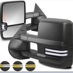 Towing Mirrors w/Power Heated Compatible for 2008-2013 Chevy GMC Serria Yukon Silverado Tahoe Suburban w/Sequential Turn Signal Light + Reverse Light 