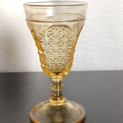 Vintage Mini Small 4" AMBER Square Block Thumbprint Goblet Cordial Wine Glass