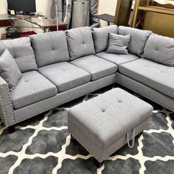 Taupe Grey Sectional Sofa With Ottoman 