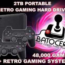 Batocera 2TB External Hard Drive Built-In 47,000 Games • 82 Systems • 2 Wireless Controllers • HDD Compatible  PC - Desktop - Laptops.