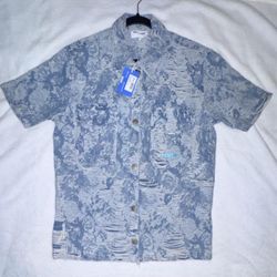 Sixth June Paris Denim Shirt Jacquard Floral Distressed Size XS