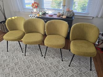 Set of 4 West Elm Mustard Yellow Upholstered Dining Chairs