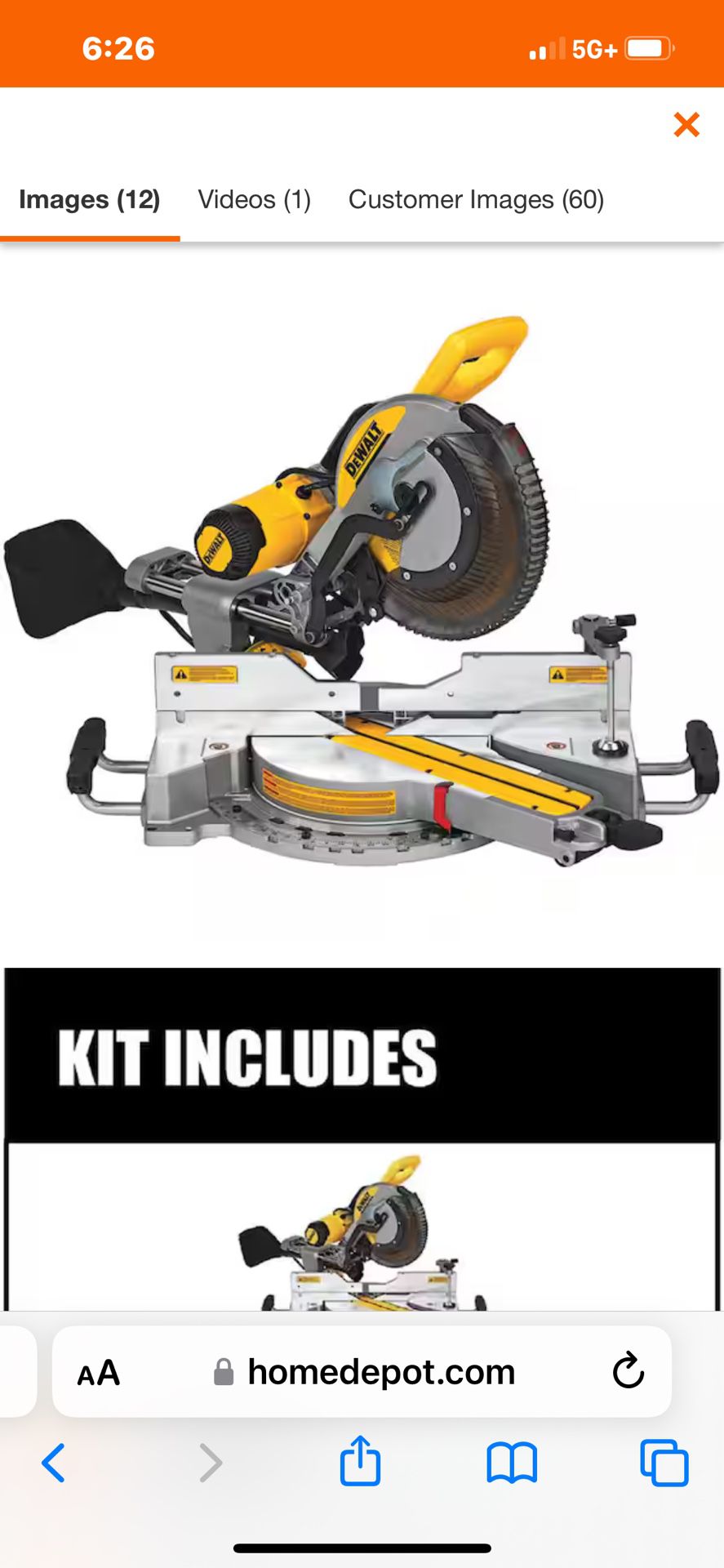 Dewalt 15 Amp Corded 12 in. Double Bevel Sliding Compound Miter Saw, Blade Wrench and Material Clamp