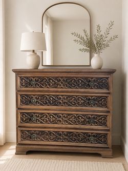 Wood Dresser with Carved Scroll Drawer Fronts
