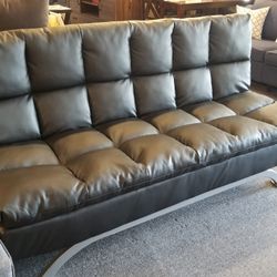 Brand New 79" x 44" Black Faux Leather Sofa Futon