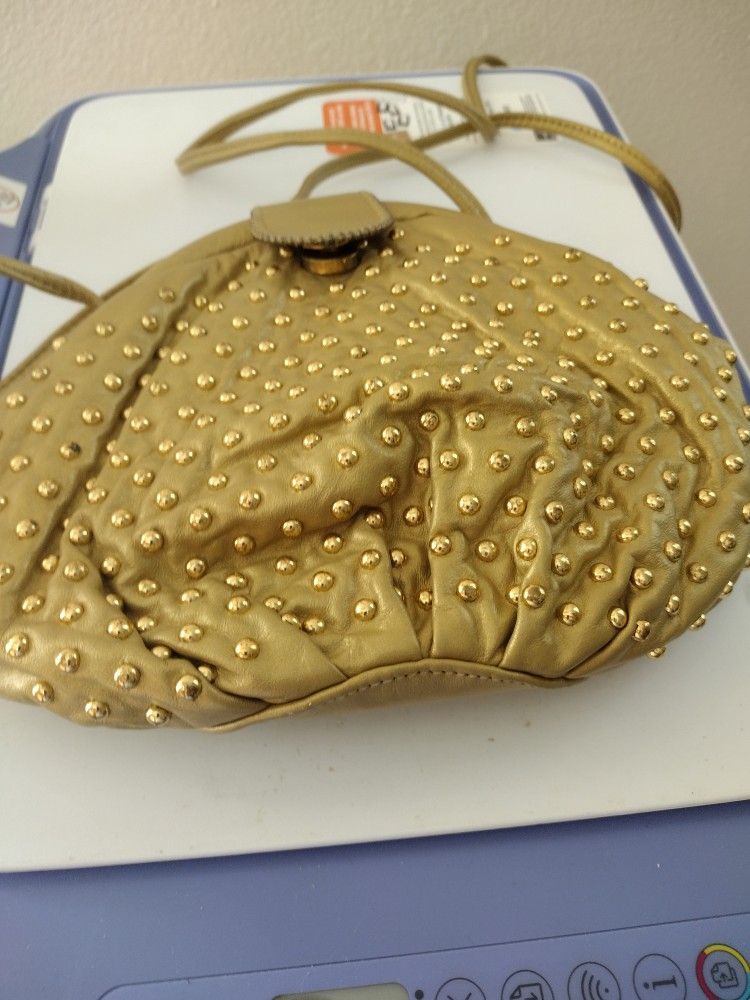 NobleWan Gold Evening Crossover Purse Genuine Leather