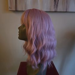 Lavender Pink Wavy 16" Wig NEW
