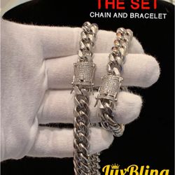 Chain And Bracelet Set ICE Clap Silver Plated Stainless steel 