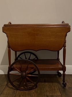 Vintage Wooden Tea Cart with Drop Leaves