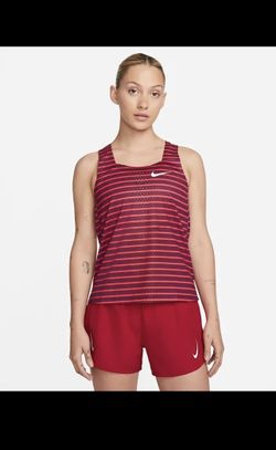 New Nike Tank Top Womens Large Red Striped Running Singlet DriFit ADV Aeroswift