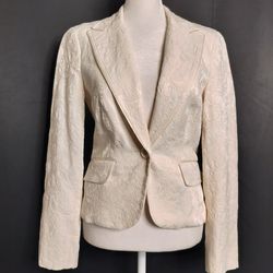 Women's White Bebe Flower Design Blazer (Size 6)