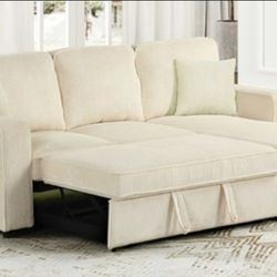Brand New Beige Corduroy Sectional Sofa Storage Sleeper