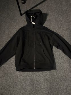Black Zip-Up Vlone Hoodie with Rhinestone