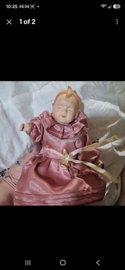 Vintage Bisque Baby Doll Pink Satin Dress