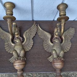 Vintage Pair 11" SYROCO USA Plastic Wall Candle Holders Sconces Eagle 1960s 70s