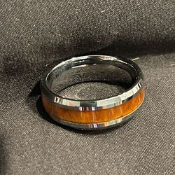 Tungsten Carbide & Hawaiian Koa Wood Wedding Band Ring