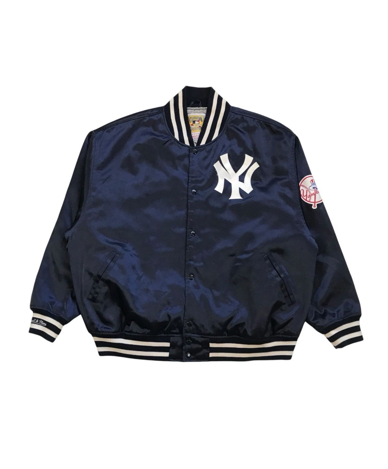 MITCHELL NESS NEW YORK YANKEES SATIN BOMBER JACKET 3XL XXXL BLUE 1988 VINTAGE
