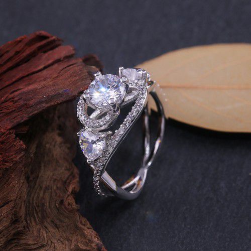 "Wedding/Engagement Heart Round Zircon Cross Chic Silver Ring for Women, VIP578
  
