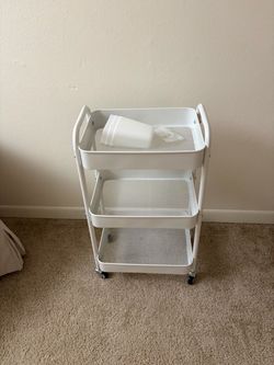 3 Tier Rolling Cart, Heavy Duty Metal Utility Cart with Wheel White