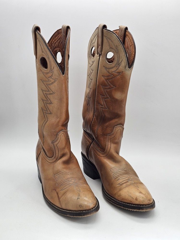 Vintage Acme Leather Tan Men’s Cowboy Western Boots Size 8.5. 36542