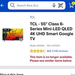 TCL - 55" Class 6- Series Mini-LED QLED 4K UHD Smart Google TV