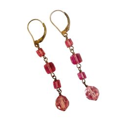 Sterling Silver Pink Swarovski Crystal Drop Earrings  