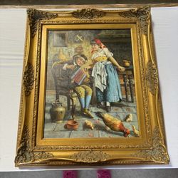 Antique Victorian Oil Painting Signed After Eugenio Zampighi By https://offerup.com/redirect/?o=TS5CbGFuY28= 22x26