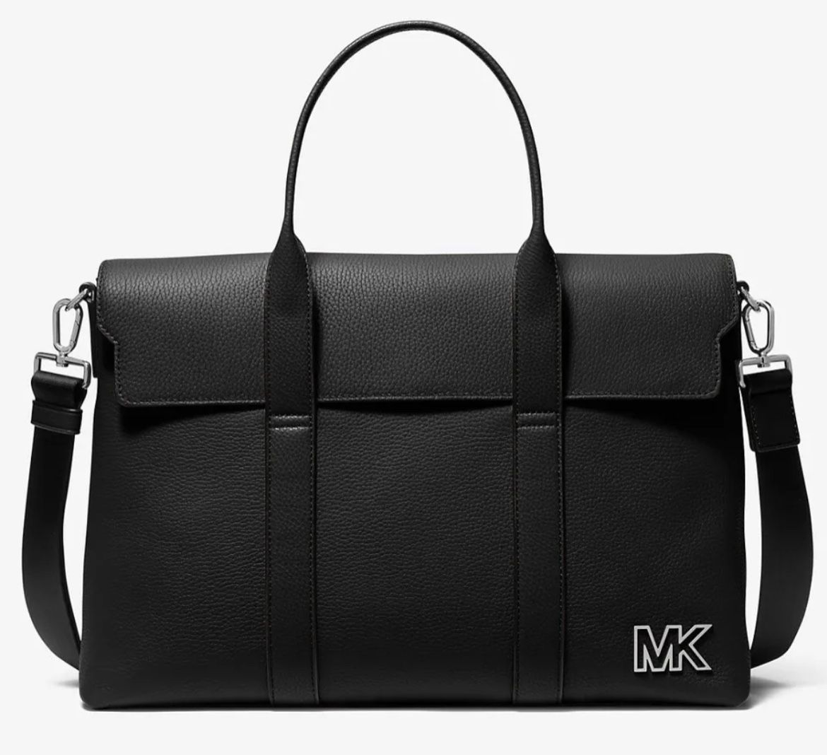 Michael Kors COOPER Soft Briefcase Messenger Commuter Bag Leather Black