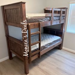 Solid Wood Twin Bunk Bed With Both Mattresses $800