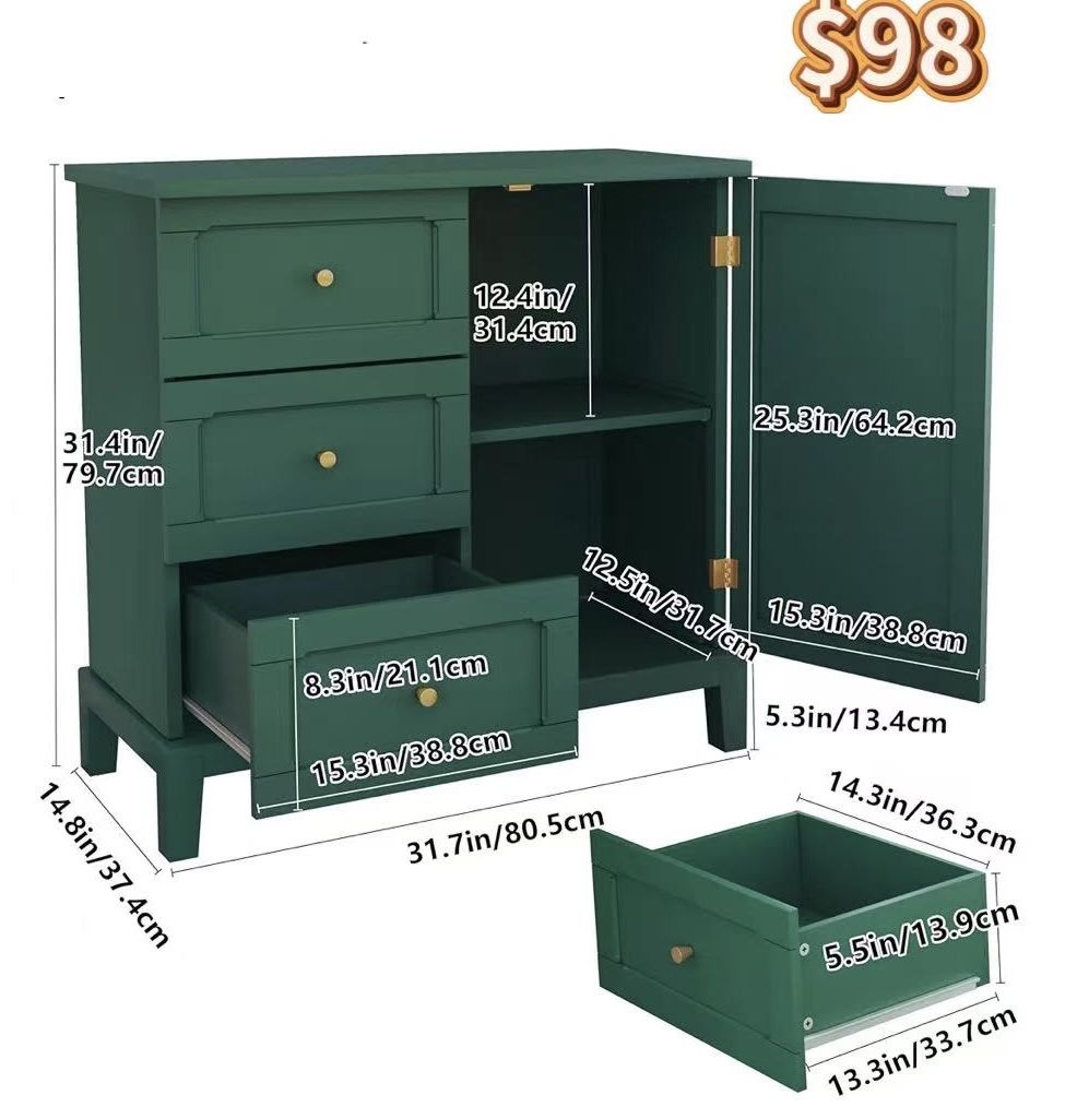 ✌️ Accent Cabinet with 3 Drawers and Door, Wooden Storage Cabinet with Shelves, Sideboard for Living Room, Entryway, Green, $98 👀please check photo 2