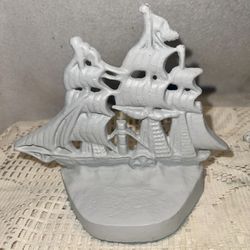 Antique metal SHIP bookends (two). Painted with a medium chalk grey. 