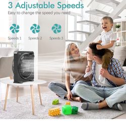 Box Fan14"Table Fan with3SpeedsRotatable Grill Desk Fan,Quiet Operation Fast Cooling Fan with 120 Min Timer, Portable Compact Design for Bedro