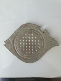 Soapstone Fish Shaped Vintage Marble Game Solitaire Plate Serving Platter Trivet