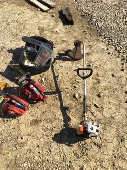 (2) homelite chainsaws. 16” chain. 14”? Both need blades sharpened? 40(big)30(little)and 20( weed whacker)