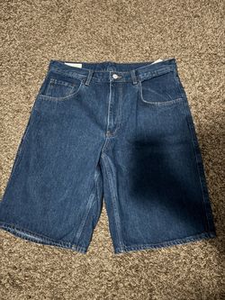 ZARA Men's Blue Cotton Denim Shorts Medium Wash Button Jort Fit 5-Pocket