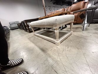 Gray- ottoman- cocktail table - farmhouse style