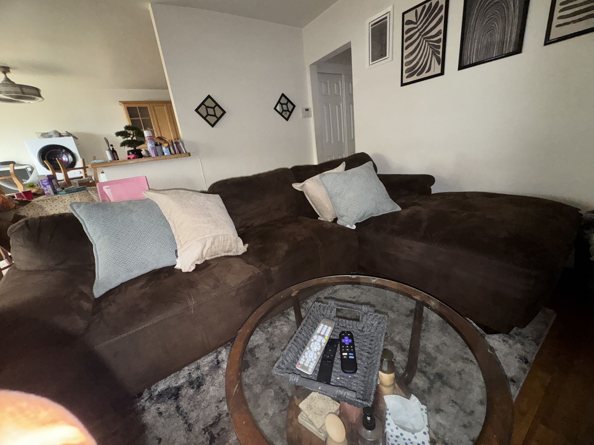 Dark Brown L Shaped Couch With Ottoman